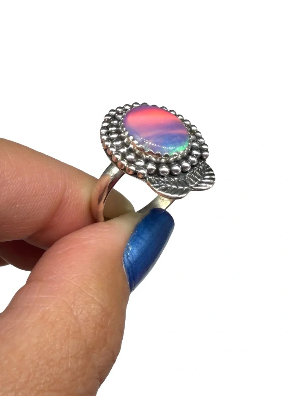 Aurora Fire Opal Ring Size 8 Solid 925 Sterling Silver